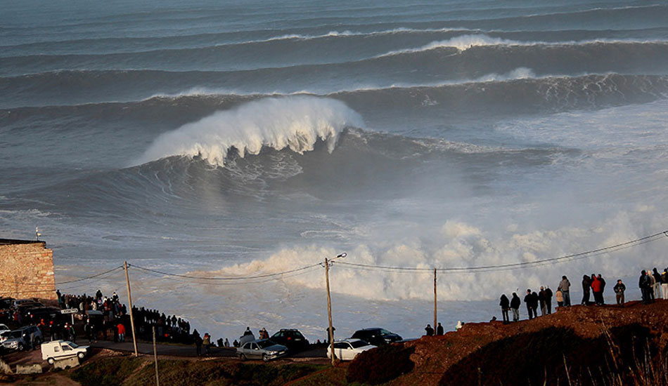 Enormous sets stretch back to the horizon. Photo: <a href=\"http://www.theinertia.com/author/jose-pinto/\">Jose Pinto</a> from <a href=\"http://www.theinertia.com/surf/winter-storm-brigid-batters-nazare-with-massive-swell/\" target=\"_blank\">Winter Storm Brigid Batters Nazaré with Massive Swell</a>