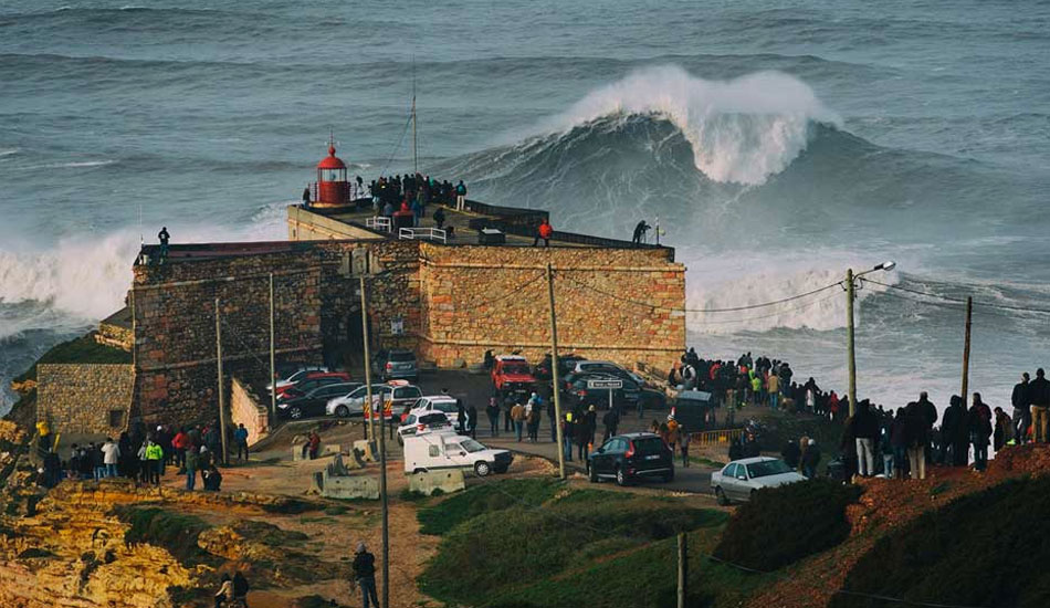 The most famous fortress in surfing today. Photo: <a href=\"http://joaobracourt.com/\" target=\"_blank\">Joao Bracourt</a> from <a href=\"http://www.theinertia.com/surf/nazare-bears-brunt-of-brigids-huge-swell/\" target=\"_blank\">Nazaré Bears Brunt of Brigid\'s Huge Swell</a>