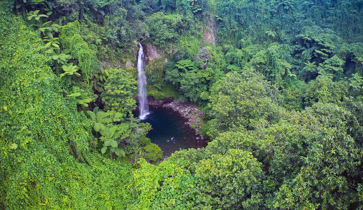 We hiked up into this waterfall.  There was absolutely nobody around.  I carried my camera gear up through the trails barefoot.  I couldn\'t get the GPS to function and find the Satellites for my heli.  I think the satellites were getting blocked by the mountain range and the fact that I was surrounded by so much beauty.  But I felt I had to fly.  I put it up and the thing just wanted to run.  My hands were shaking a little, and I thought it was going to just run and take off for a second.  Then a group of locals came up and saw what I was doing.  I got some great shots and brought it down.  I showed them a few and they took pictures of me and the wild aerial camera.  The fijians are so welcoming and kind.  They invited me to join them for some food and go for a swim.  Both of which I did.  Photo: <a href=\"http://www.bobridges.com/\">Bo Bridges</a>