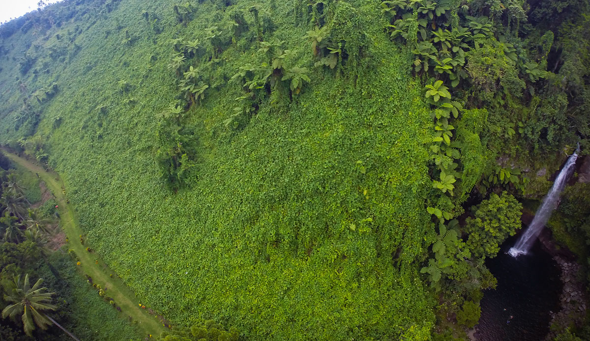 The trail leading in was covered mostly with grass.  Which also says a lot about the road less traveled.  Locals were burning a large crop in the distance and ash and smoke are being blown camera left up and towards the waterfall.  So dense.   Photo: <a href=\"http://www.bobridges.com/\">Bo Bridges</a>