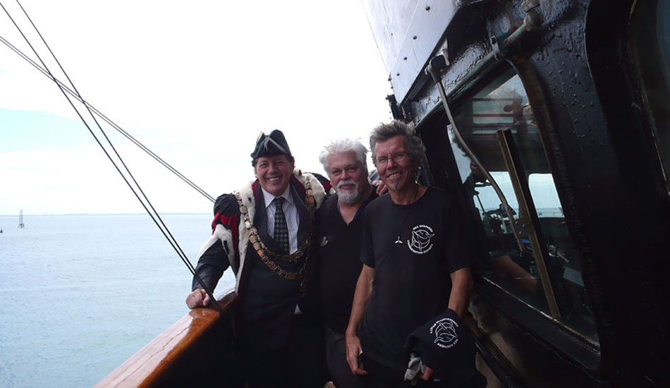 Tim Shadbolt, Captain Paul Watson and Howie Cooke on the bridge of the Steve Irwin in Bluff, NZ prior to departing for Antarctica 