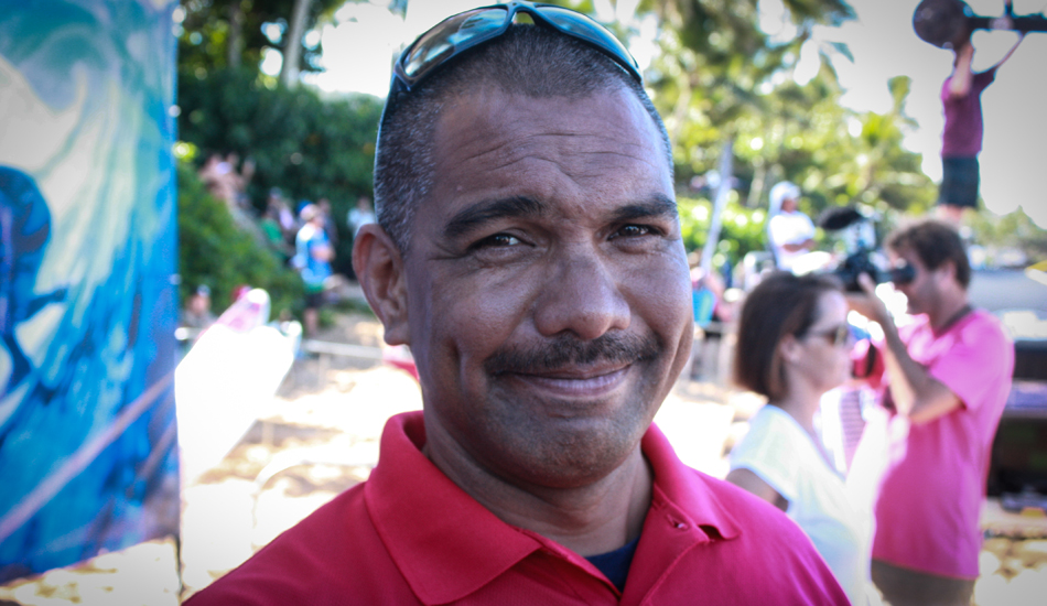 Sheldon Bernabe: On moving up in the surf event industry:  “I started in the water patrol then upgraded to the dry sand. In the water you are cold for 8 hours at a time with only your own pee to warm you up. When we are working we eat good, we sleep good, and we don’t party until the last day.”