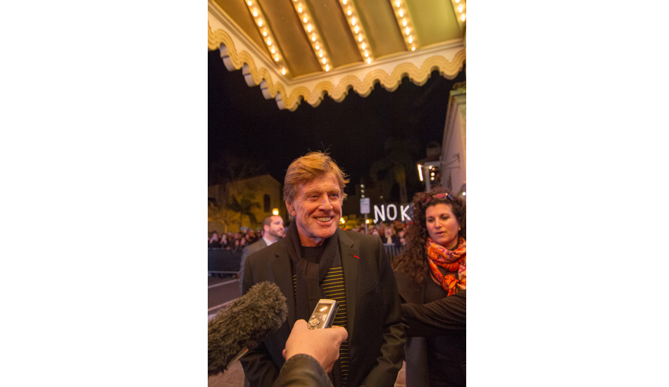 Robert Redford on the red carpet, excited to be back in SB after surfing here and hiking throughout the local hills many years ago. Photo: <a href=\"http://lowtiderising.com/\" target=_blank>Branden Aroyan/lowtiderising.com</a>