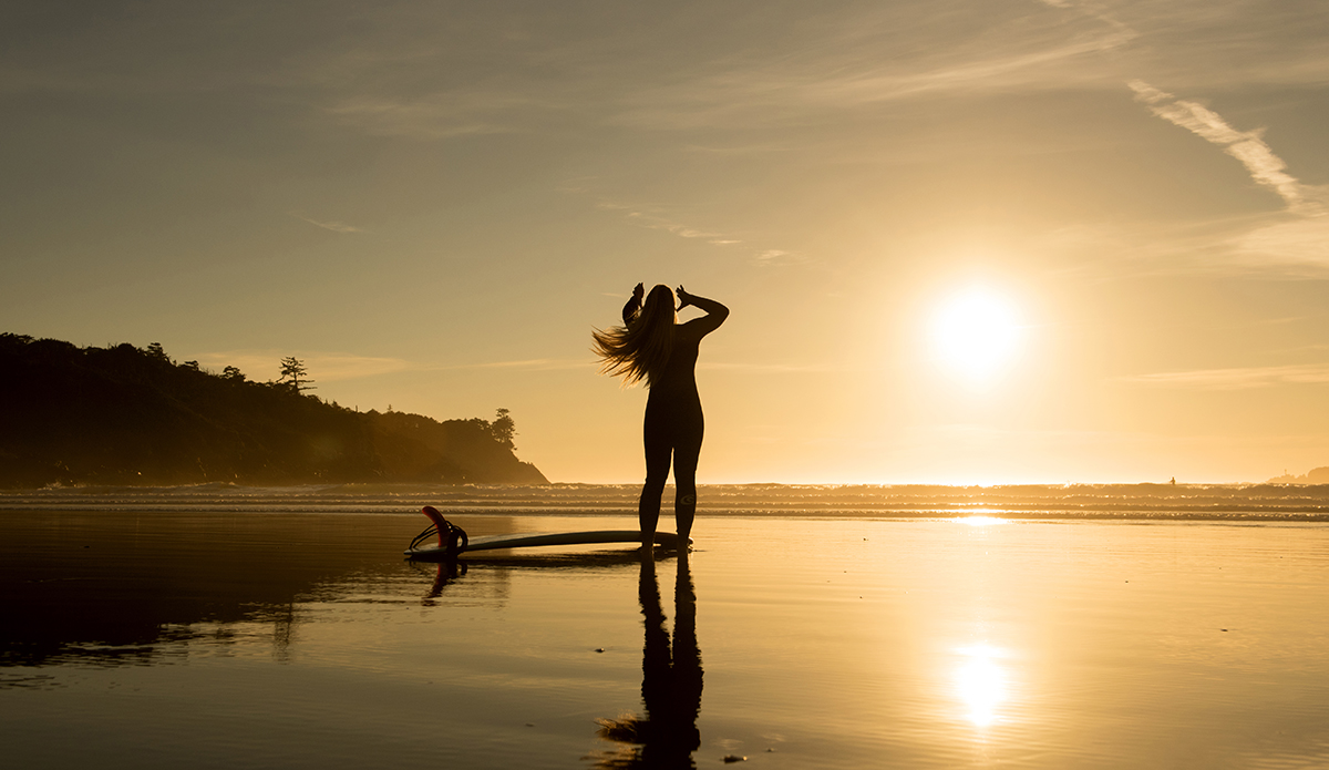 Lydia Ricard getting ready for a surf on August 18, 2016 in Tofino. (Bryanna Bradley)