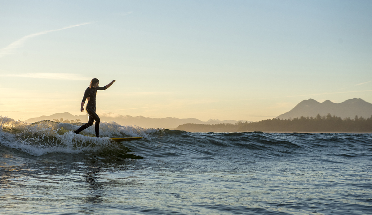 Kate Prothero surfing on August 21, 2017. (Bryanna Bradley)