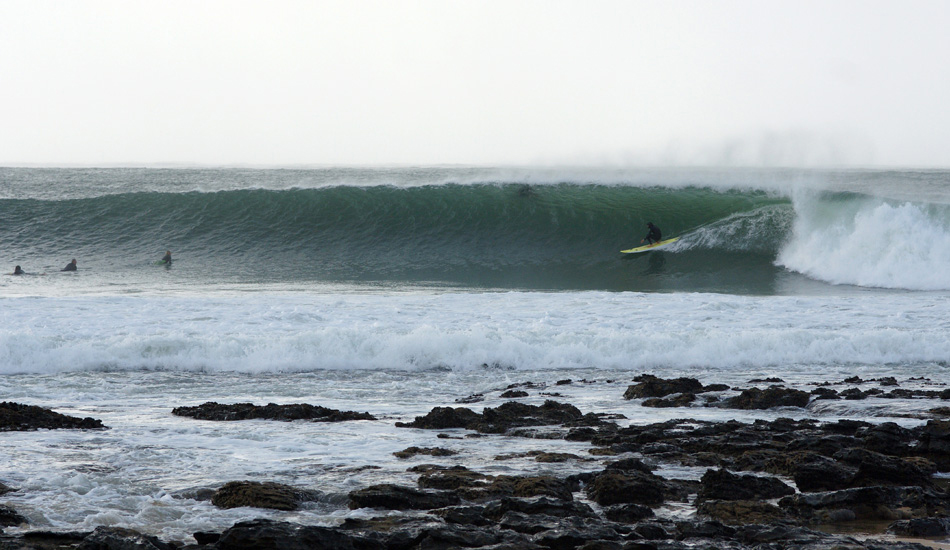 Derek Hynd flying through a lengthy Supertubes section on one of his new longer boards. Photo: <a href=\"http://expressionsaufrichtig.tumblr.com\">Jared Aufrichtig</a> 