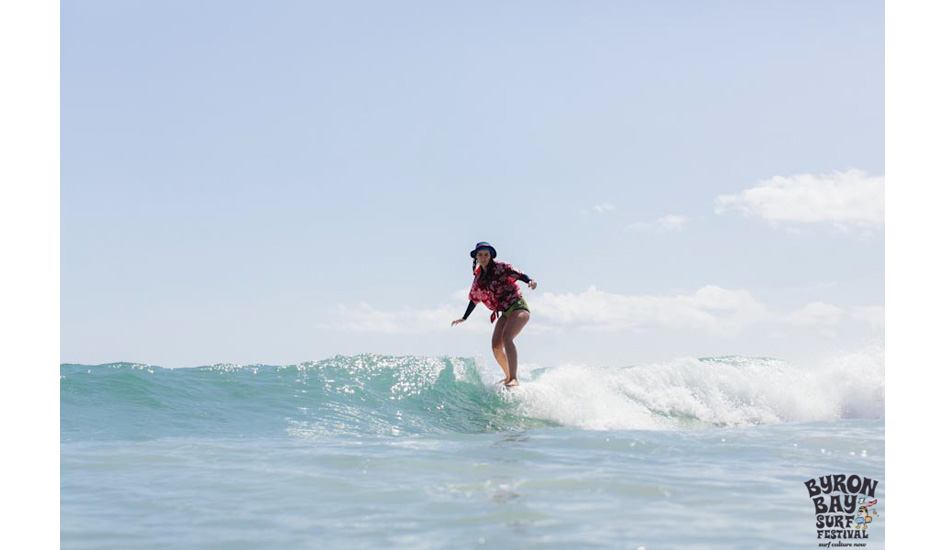 McTavish team rider Roisin Carolan on the nose. Photo: <a href=\"http://www.byronbaysurffestival.com/\">Ming Nomchong</a>