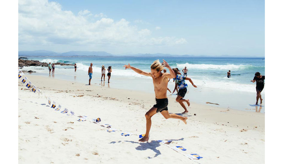 Harrison Roach races over the finish line. Photo: <a href=\"http://www.byronbaysurffestival.com/\">Ming Nomchong</a>