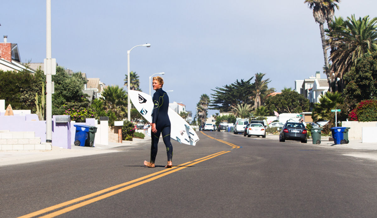 Grom Micky Clarke walking his home streets of Ventura County. Photo: <a href=\"http://www.kincaidcliffordphotography.com/\"> Brian Clifford</a>