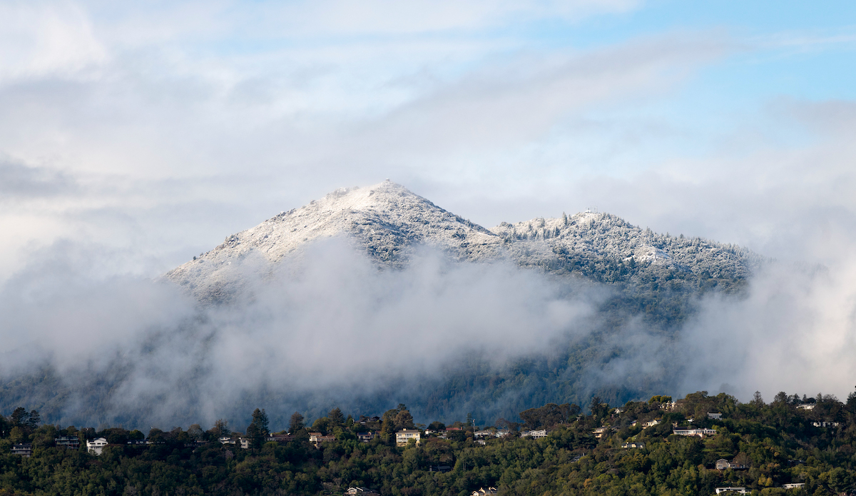 Mount Tamalpais in Marin County, with a summit of only 2,579 feet, was blanketed, too. Photo: <a href=\"https://www.instagram.com/brknfld/?hl=en\" rel=\"noopener\" target=\"_blank\">Andy Berkenfield</a>