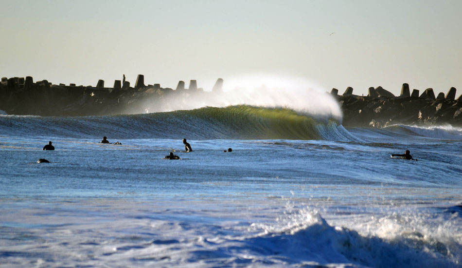 The backlighting this morning was incredible turning these monsters into beautiful green A-frames. Photo: Chris Centrella