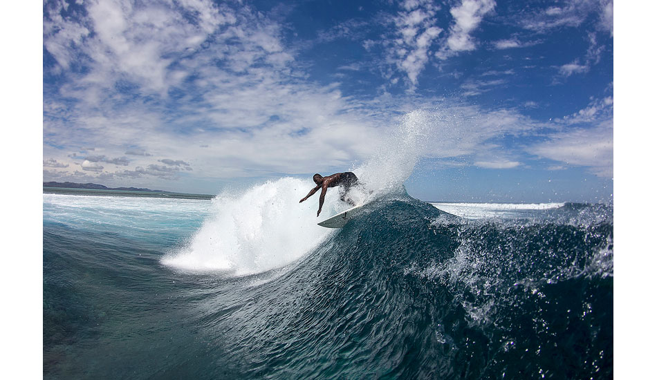 This is Isei Tokovou, one of the local Fijians that shreds Cloudbreak. It was awesome to watch the local guys surf there because most of them have the wave pretty dialed. Photo: <a href=\"http://www.davenilsenphotography.com/\">Dave Nilsen</a>