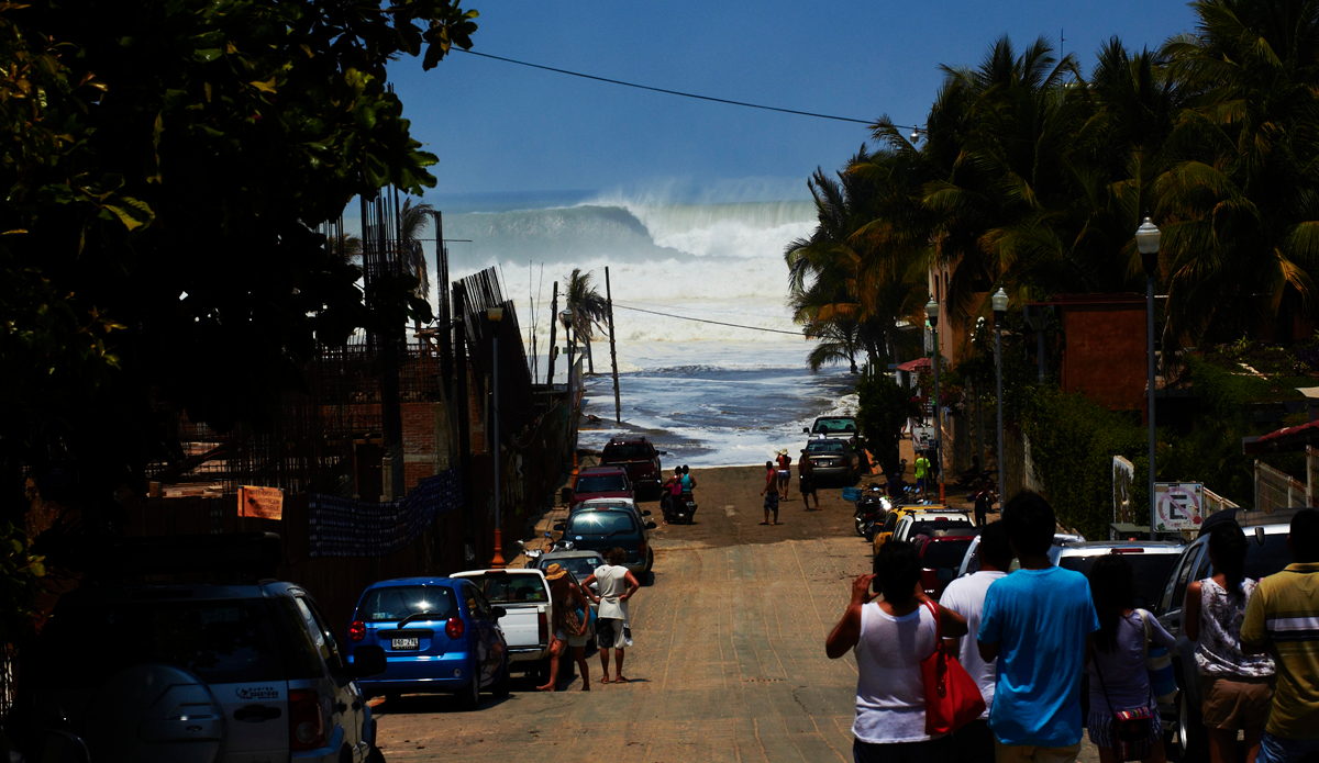 Massive Puerto Escondido in early May 2015. One of the biggest swells to ever hit Playa Zicatela, Puerto Escondido. Photo: <a href=\"https://instagram.com/derekdunfee\">@DerekDunfee</a>