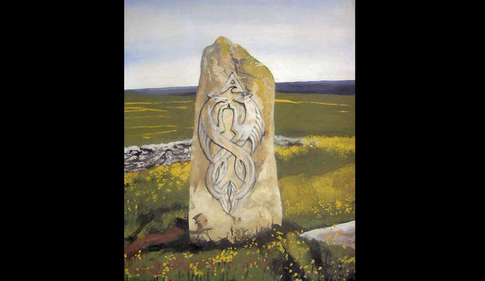 \"Some of my paintings were a mix of different photos, but the stones were outta my head. This one is a scene from a place in Lewis that has a massive monolith. I just  changed the stone and removed houses,\" Don says.