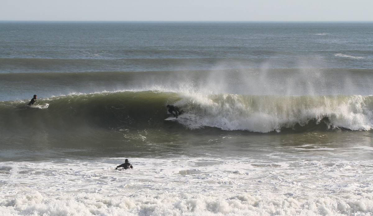 Here\'s a perfect view of our sandbar setup in the Avalon K Street area. Shallow and hard packed, just off the beach, far enough to make a cold paddle out easy. Well, most of the time. Unless one those unloads on your head. Photo: Mickey McCarthy