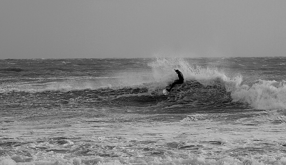 Mid-squall hack during howling winds and driving rain makes capturing surfing on the East Coast of Ireland a tricky endeavour due to the short lived swells and challenging conditions. Photo: UnaMaryMcCarthyDeering