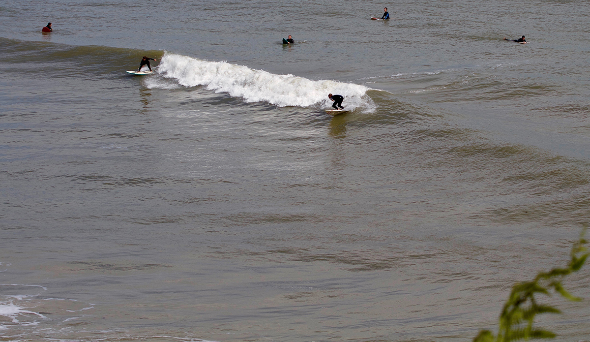 A growing contingent of East Coast groms has spurred on the generational change in the Dublin lineups which has been a delighted to see with a few young onlookers on a split peak. Photo: UnaMaryMcCarthyDeering