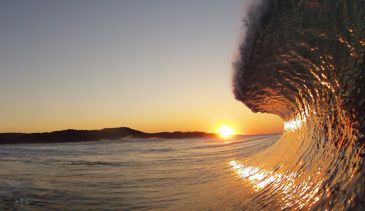 Sunrise at one of my favorite shooting spots. I like to call this ledge \"Tyson\'s\" because it hits you so hard and remains mostly un-surfed. Just the odd session by the grateful few keep her company as the seasons roll by. Photo: Pierre de Villiers