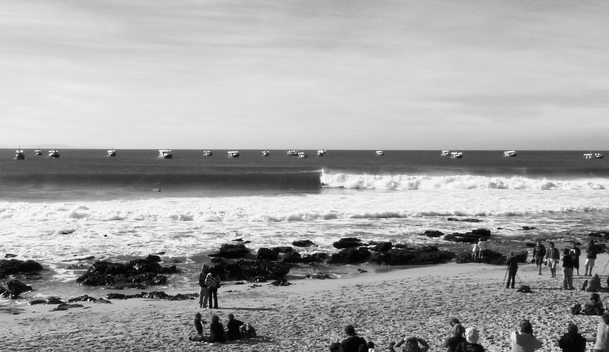 Jefferey\'s Bay and the \'no nukes\' protest at the Billabong Pro. All the fishing trawlers parked just off the back line and put their lights on in support of the protest.  Photo: Pierre de Villiers