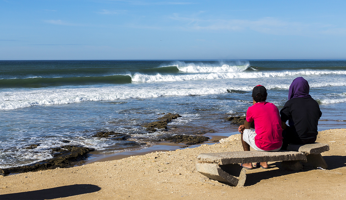 Some Moroccan locals checking out the surf during the contest. As you can see, they had a good view to enjoy. 