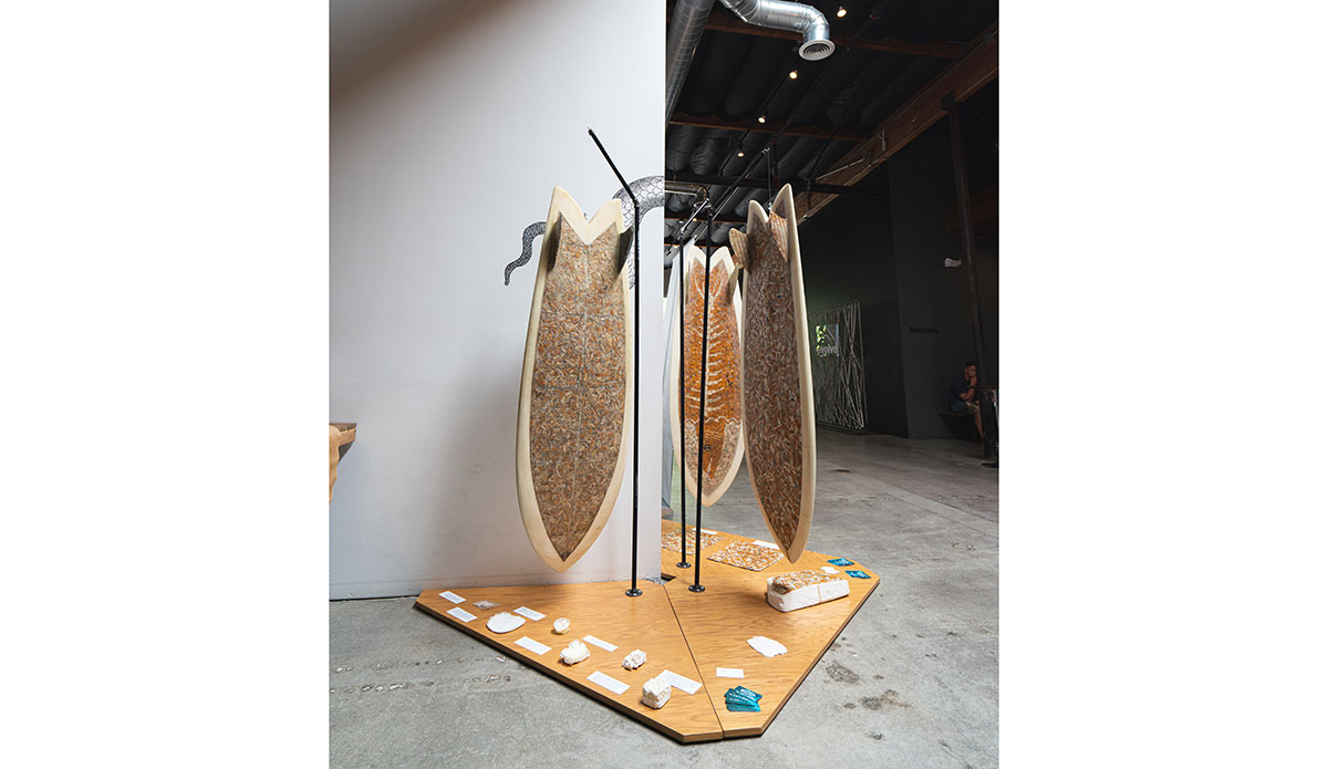 Art, Environmental statement, and surfboard, all mashed up together. Photo: <a href=\"https://jeremybishopphotography.com/\">Jeremy Bishop</a>