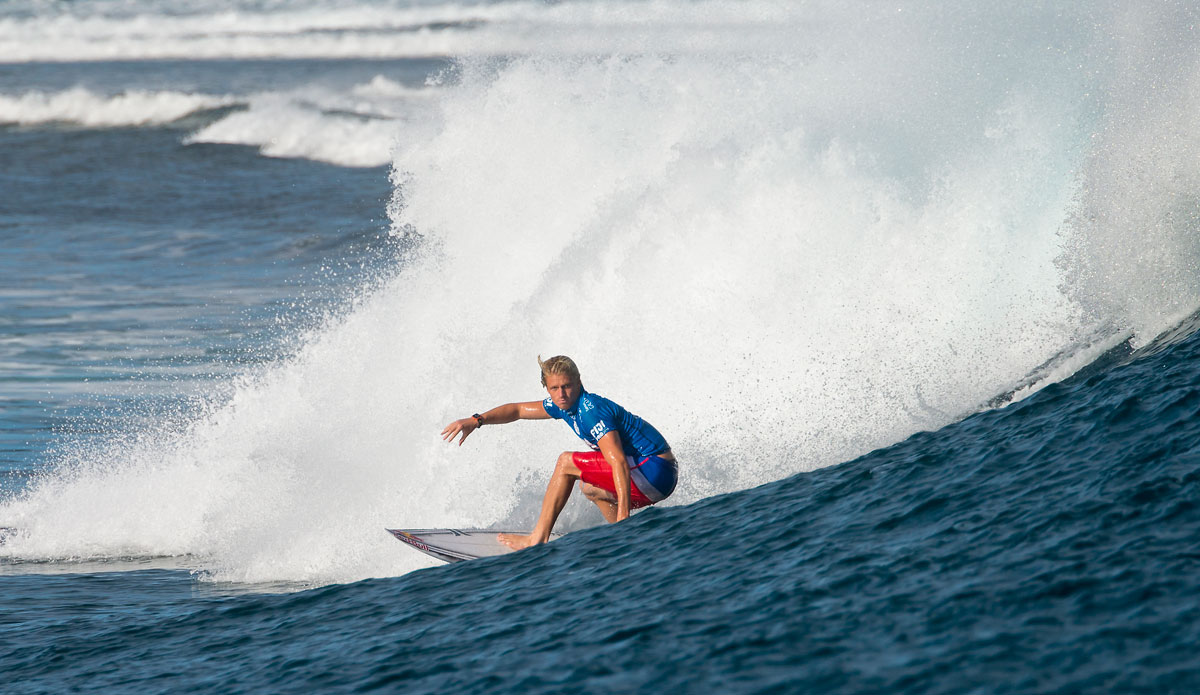 Kolohe Andino (USA/SanClemente) eliminated in the semifinals by Gabriel Medina (BRA) and finishing equal third at the Fiji Pro 2014. Photo: <a href=\"http://www.aspworldtour.com/\">ASP | Robertson</a>