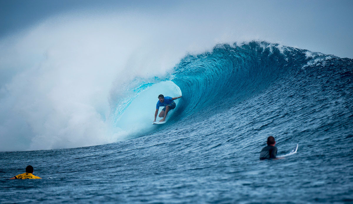  Dane Reynolds of Ventura, California, USA (pictured) winning his Round 3 heat at the Fiji Pro at Cloudbreak on Saturday June 13, 2015. Reynolds took down current World No. 1 Adriano De Souza (BRA) in brilliant fashion on Sunday June 14, 2015. Photo: <a href=\"http://www.worldsurfleague.com/\">WSL/<a href=\"https://instagram.com/kirstinscholtz/\">Kirstin Scholtz</a>