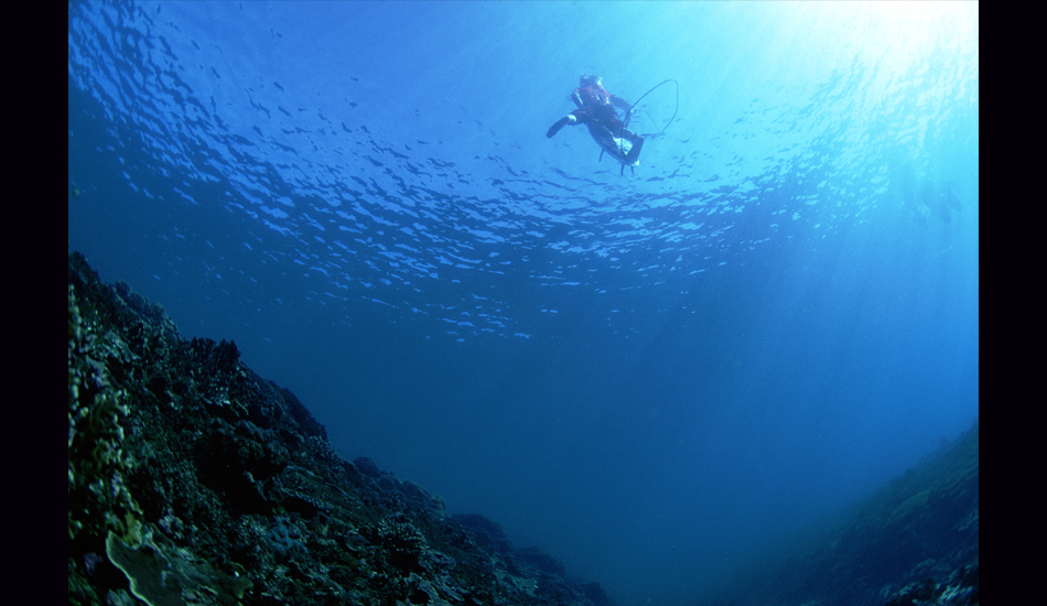 July 2000 - As seen from a crevasse in the reef, a young Dylan Graves looks for the support zodiac from the surf charter boat on which he was touring the Indonesian islands of Lombok and Sumbawa in the summer of 2000. Image: <a href=\"http://stevefitzpatrick.com/\" target=\"_blank\">Fitzpatrick</a>  