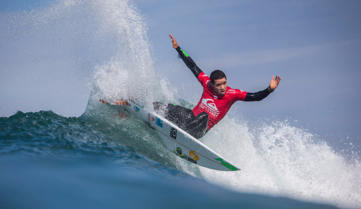 Adriano De Souza of Brasil (pictured) advancing into the Quarterfinals of the Quiksilver Pro France. Photo: <a href=\"http://www.worldsurfleague.com/\">WSL</a>/<a href=\"https://instagram.com/damien_poullenot/\">Damien Poullenot</a>