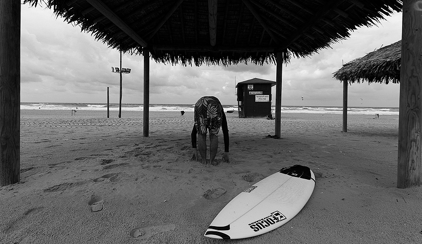 Preparing to go in the water at Reshon Lazion west coast beach.