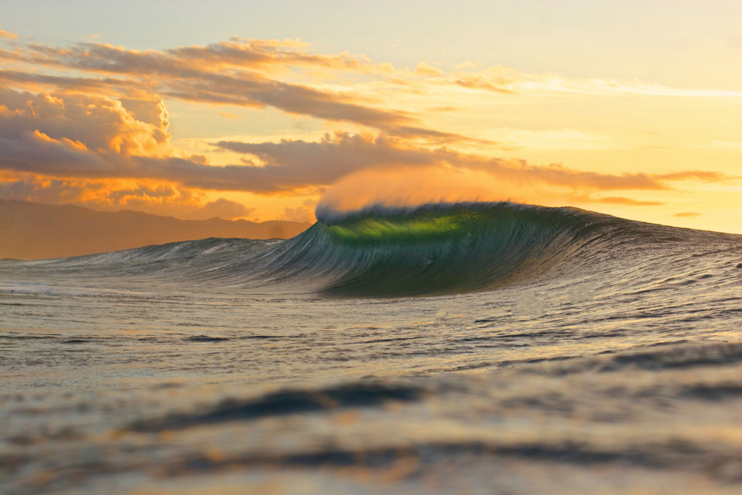 Golden hour at Pipeline—early season empty one. Photo: <a href=\"http://www.shigephoto.co/\">Gavin Shige</a>