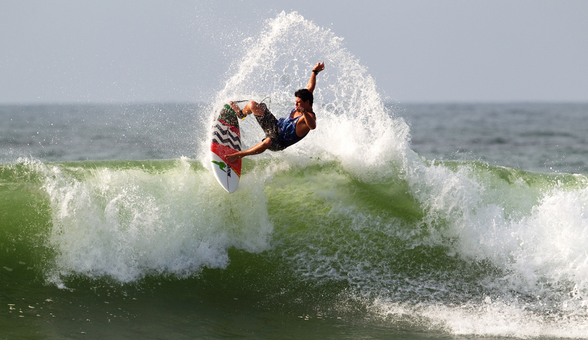 John popping the fins and Black Mamba, one of the best, if not the best wave in Ghana.  Photo: <a href=\"http://www.gregewingphoto.com/\"> Greg Ewing</a>