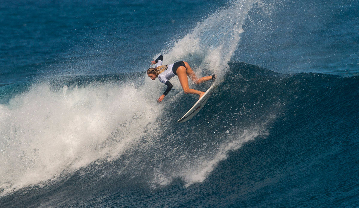 Laura Enever was the day\'s highest scoring heat winner. Photo: <a href=\"http://www.worldsurfleague.com/\">World Surf League</a>