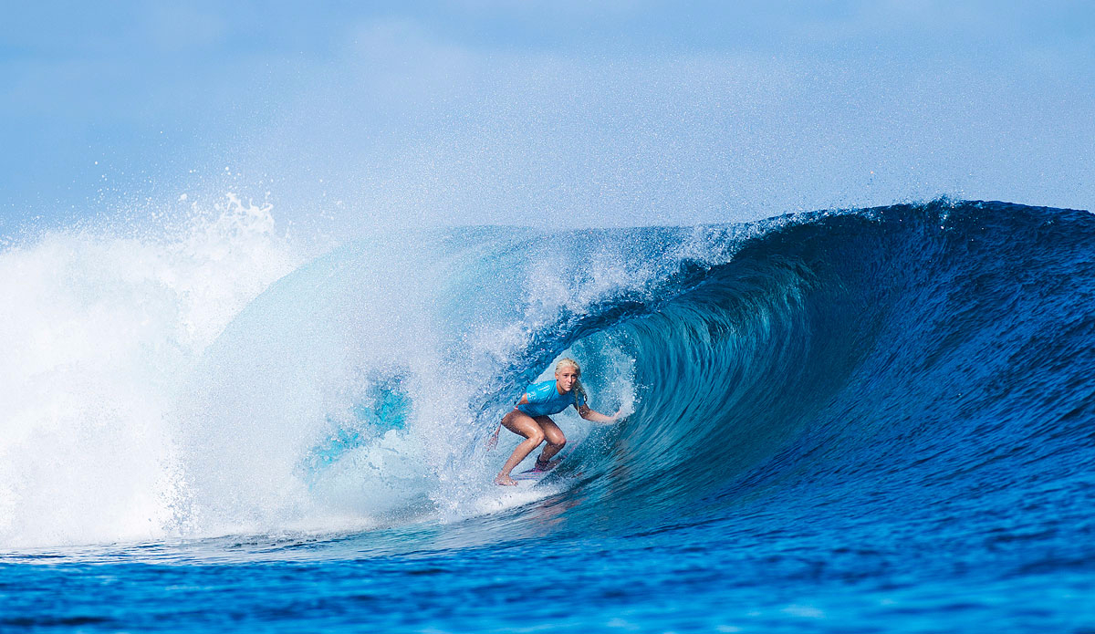 Tatiana Weston-Webb of Hawaii (pictured) during Round  1 at the Womens Fiji Pro in Fiji on Monday June 1, 2015. Photo: <a href=\"http://www.worldsurfleague.com/\">World Surf League</a>