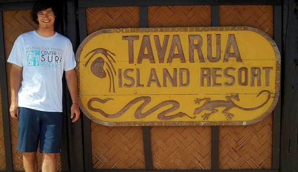 Former Center for Surf Research intern and Magna Cum Laude graduate of San Diego State University\'s sustainable tourism program Carl Kish during his three weeks at Tavarua working on a sustainability certification program. Photo: Jess Ponting