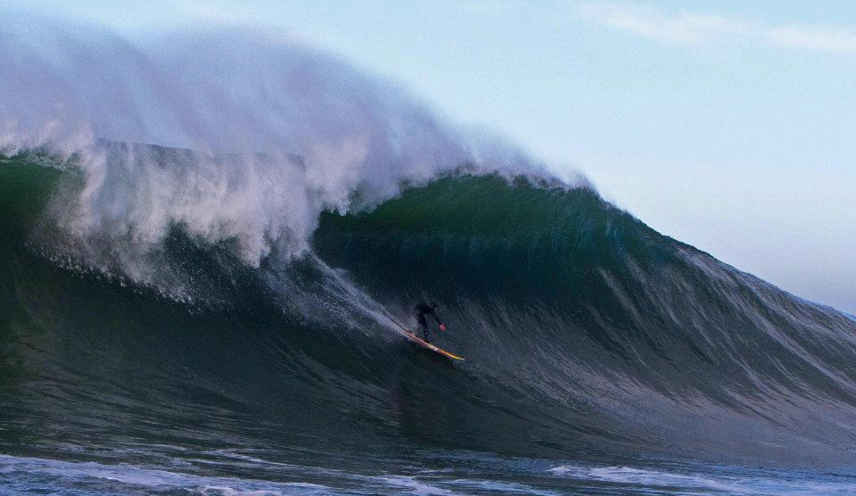 Being goofy-footed, I\'m always looking to go frontside. At Maverick\'s it\'s no different for me. The only difference is that pointing your board that direction puts you in the belly of the Maverick\'s beast. On some of the smaller days (15- to 18-foot ) the left can be the biggest, most round tube imaginable. And that\'s what most big-wave surfers look for: barrels you can drive a bus through. Photo: Brian Overfelt 