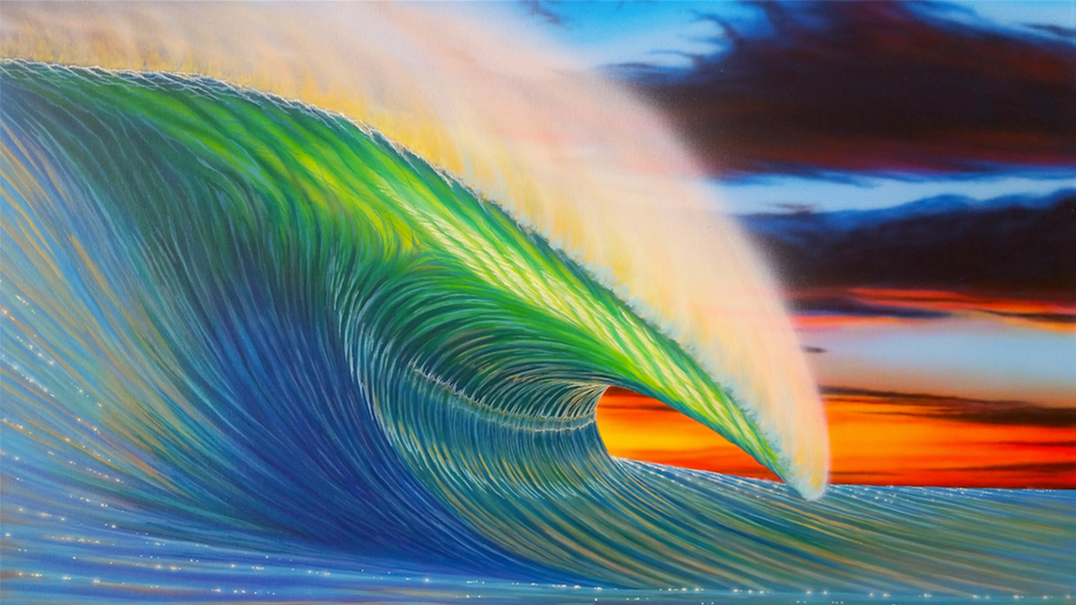 \'Backyards\'. I love sunrises, sunsets and their colors and I always try to paint these magical moments. I lived with Eddie Rothman and his family here on the North Shore for 6 months and I used to go surf at Backyards and saw a lot of these moments in the morning, and one day I decided that it was time to paint them.