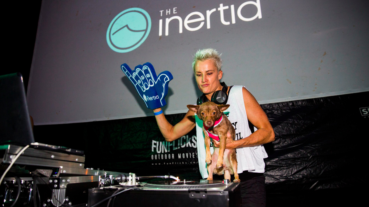 DJ KK and DJ Coco the dog. Photo: Thrailkill