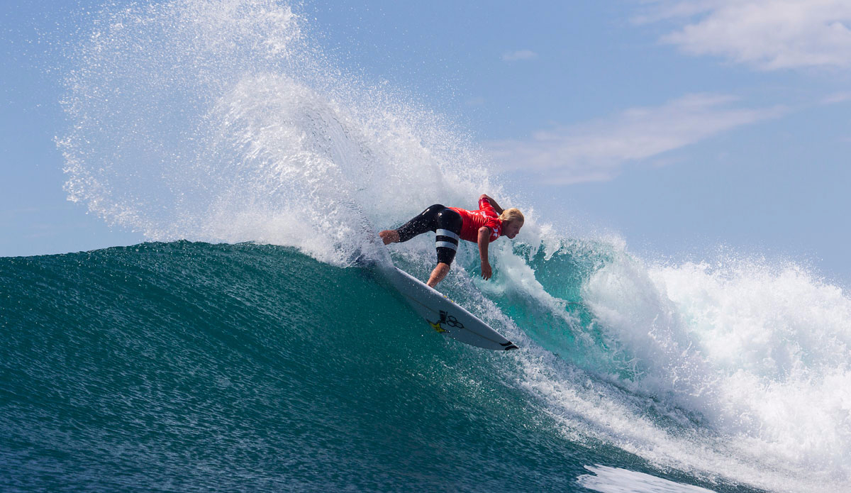 Nat Young (USA) placed first in his round 2 heat and advanced into round 3.  Photo: <a href=\"http://www.worldsurfleague.com/\">WSL/<a href=\"https://instagram.com/nomadshotelsc/\"</a>/Rowland</a>