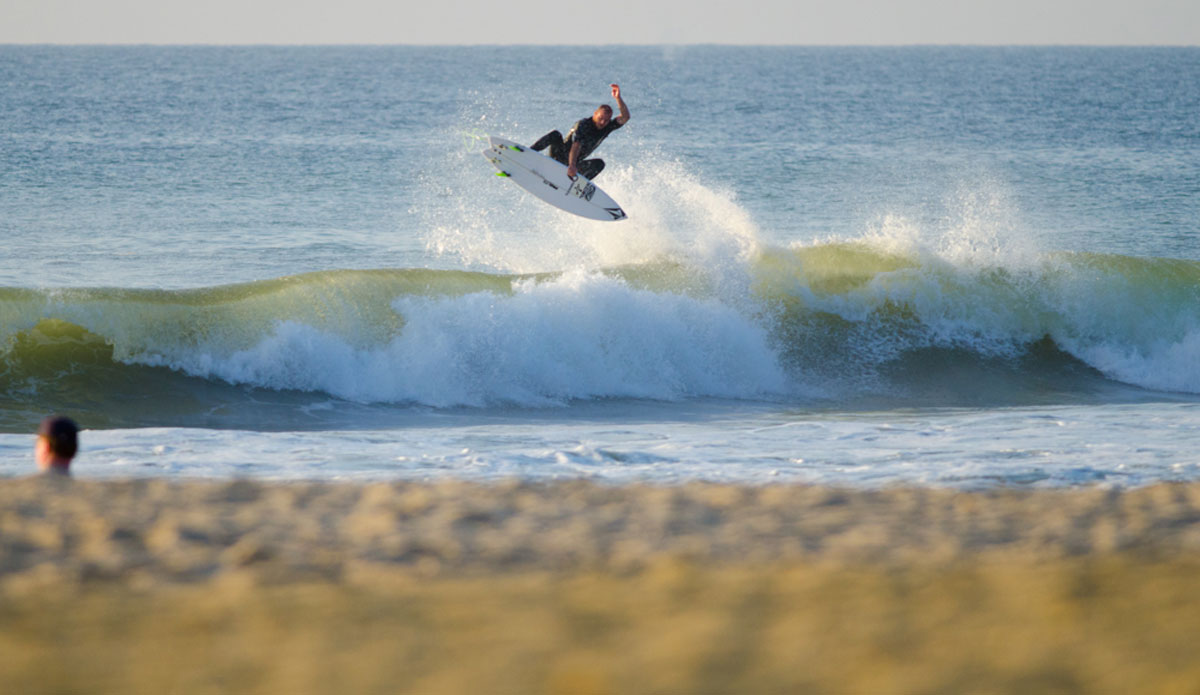 Mike Gleason early one morning during Hurricane Bertha. Photo: <a href=\"www.jeremyhallphotography.com\">Jeremy Hall</a>