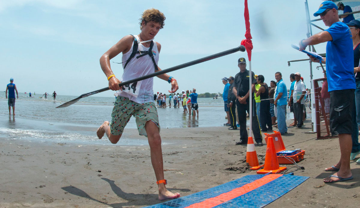 South Africa\'s Dylan Frick crosses the finish line. Photo: <a href=\"http://www.isasurf.org/\"> ISA | Tweddle</a>