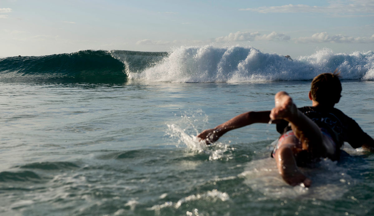 Hungry grom scratching for some Noosa heads perfection. Photo: <a href=\"http://www.jackdekortphoto.com.au/\">Jack Dekort</a>