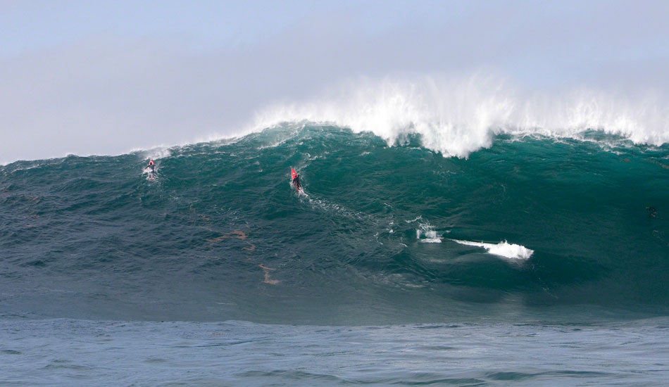 Scratchin\'. Jamie Mitchell and Mark Healey, Killers, Todos Santos, Baja , Dec 2007. It\'s a good thing Jamie Mitchell knows a thing or two about paddling. He and Mark barely clawing over a bomb on one of the biggest swells to ever hit the west coast. 
Photo: <a href=\"http://www.photomurray.com/\" target=_blank>Jason Murray</a>.