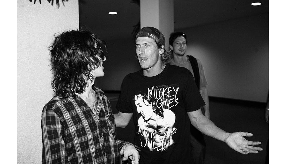 Bruce Irons, Mickey Avalon, and Dirt Nasty. Backstage. Photo: <a href=\"http://www.reposarphoto.com\">Jason Reposar</a>