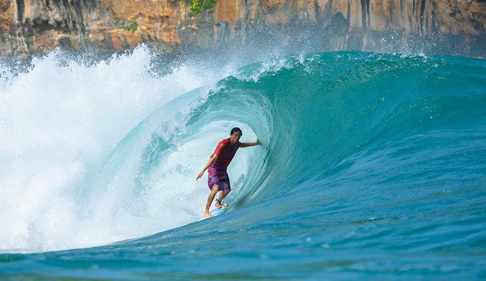 Rizal Tanjung in a Pacitan barrel. Photo: <a href=\"http://www.reposarphoto.com\">Jason Reposar</a>