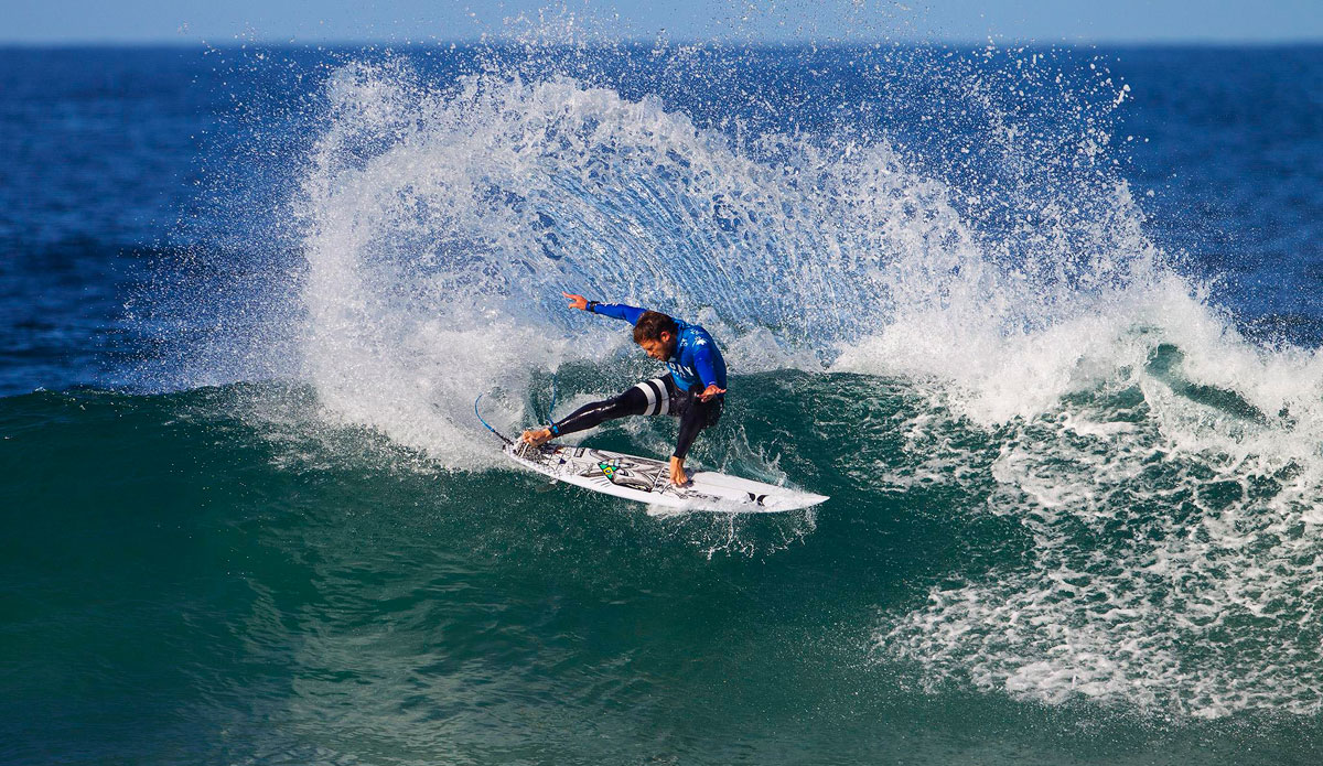 Alejo Muniz of Brasil (pictured) advanced into the Quarterfinals of the J-Bay Open defeating Mick Fanning (AUS) and CJ Hobgood (USA) during Round 4 on Monday July 14, 2014 in Jeffrey\'s Bay South Africa. The J-Bay Open, stop No. 6 of 11 on the 2014 Samsung Galaxy ASP World Championship Tour was called ON today for Round 1. Photo: <a href=\"http://www.aspworldtour.com/\">ASP</a>/<a href\"http://www.kirstinscholtz.com/\">Kirstin Scholtz</a>