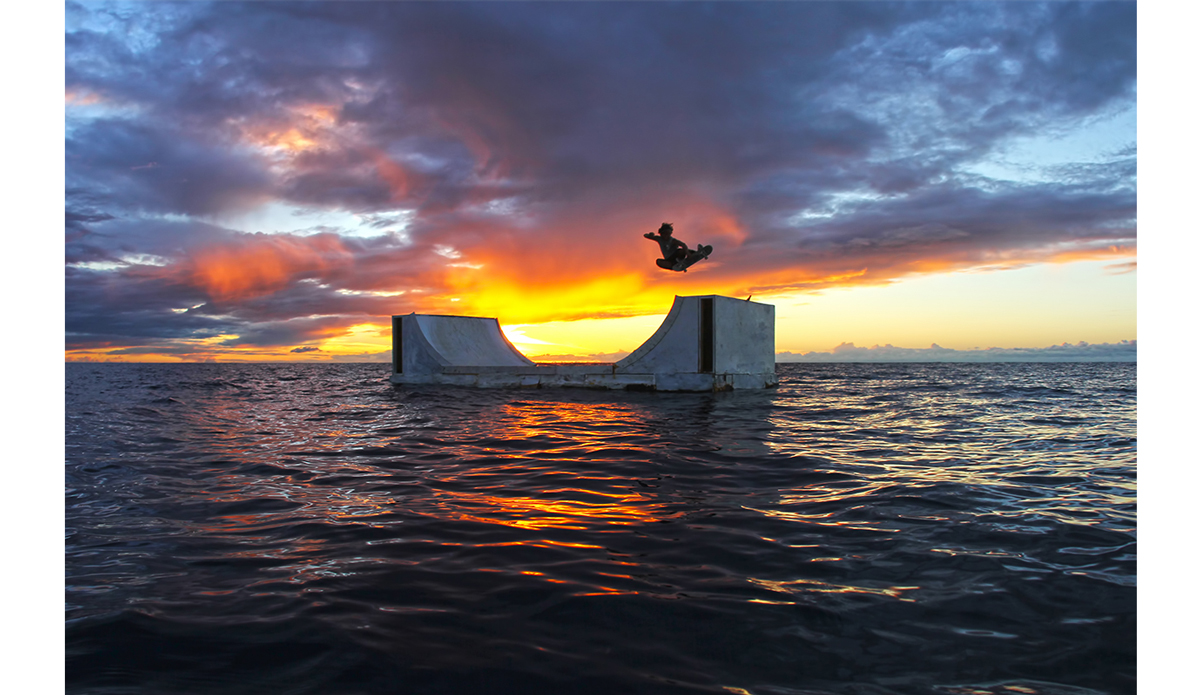 A shot of pro skater David Gonsalez on the floating mini ramp during the filming of Volcom\'s newest video \"True To This\"…what an epic adventure this was. Photo: <a href=\"http://instagram.com/manaphotohawaii\">Mana Photo Hawaii</a>