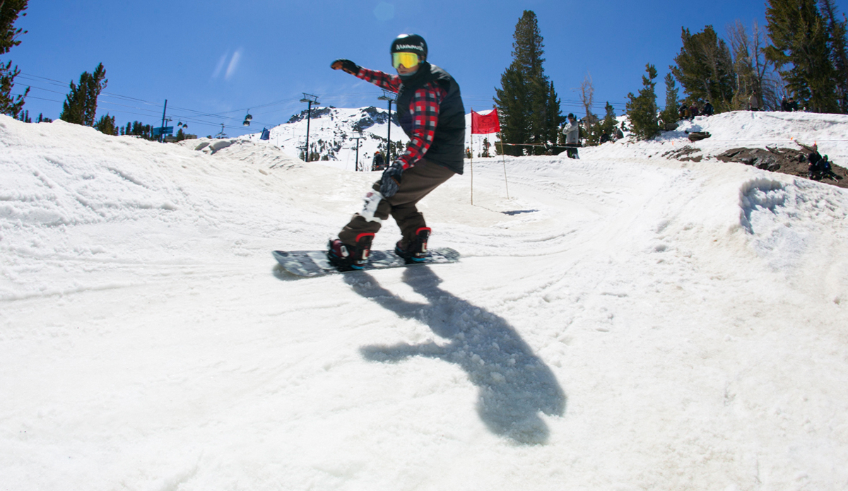 A true embassador of snowboarding in Mammoth. Giving respect when respect is due. Gabe Taylor. Photo: <a href=\"http://www.thegrimlab.com/\">Chris Moran</a>