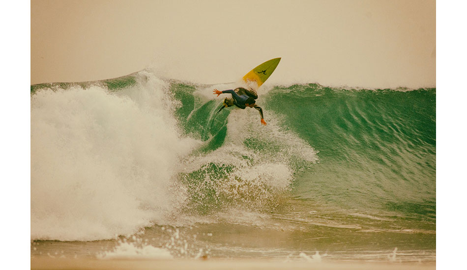 Local boy Francisco Canelas hitting the lip on a set wave that looks more like G-Land\'s Money Trees. Photo: <a href= \"http://joaobracourt.com/\" target=_blank>Joao Bracourt.</a>