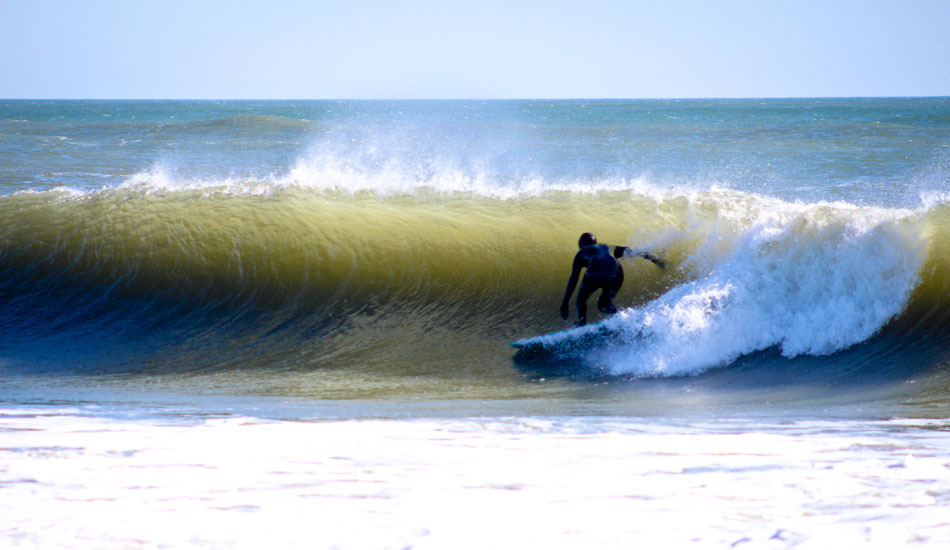 Here\'s the photographer of the opening images, Shaun Devine, doing what he does best: Pulling in to the tube with heaps of style. We had to cruise to the fabled sandbars of Hatteras Island to feel the love on Valentine\'s Day. Photo: John Streit.